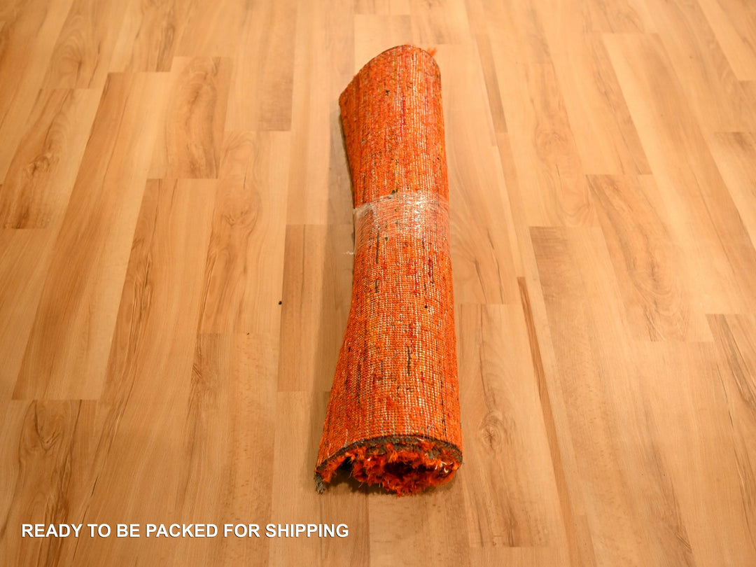 2'0" x 3'0" New Hand Knotted Orange Sari Silk Rectangle Oriental Rug - MOA10276102