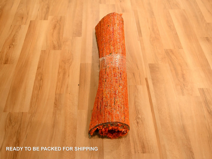 2'0" x 3'0" New Hand Knotted Orange Sari Silk Rectangle Oriental Rug - MOA10276102