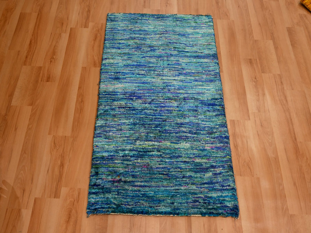 2'0" x 3'0" New Hand Knotted Blue Sari Silk Rectangle Oriental Rug - MOA10276103