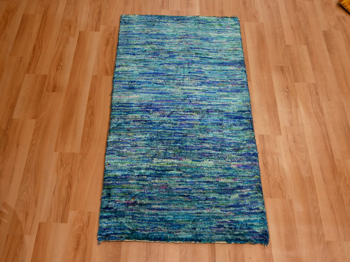 2'0" x 3'0" New Hand Knotted Blue Sari Silk Rectangle Oriental Rug - MOA10276103