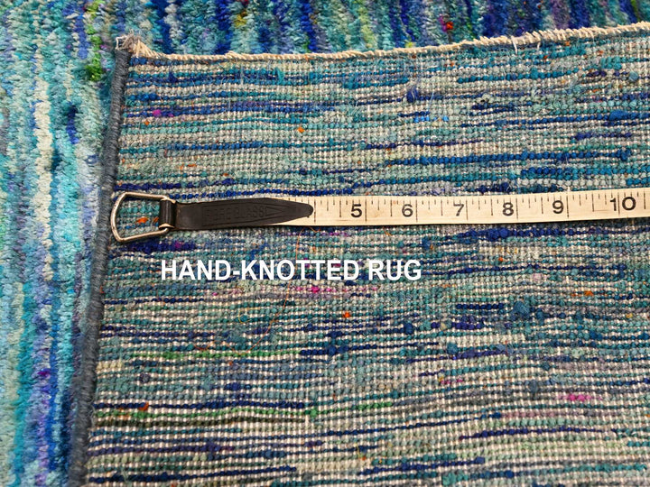 2'0" x 3'0" New Hand Knotted Blue Sari Silk Rectangle Oriental Rug - MOA10276103