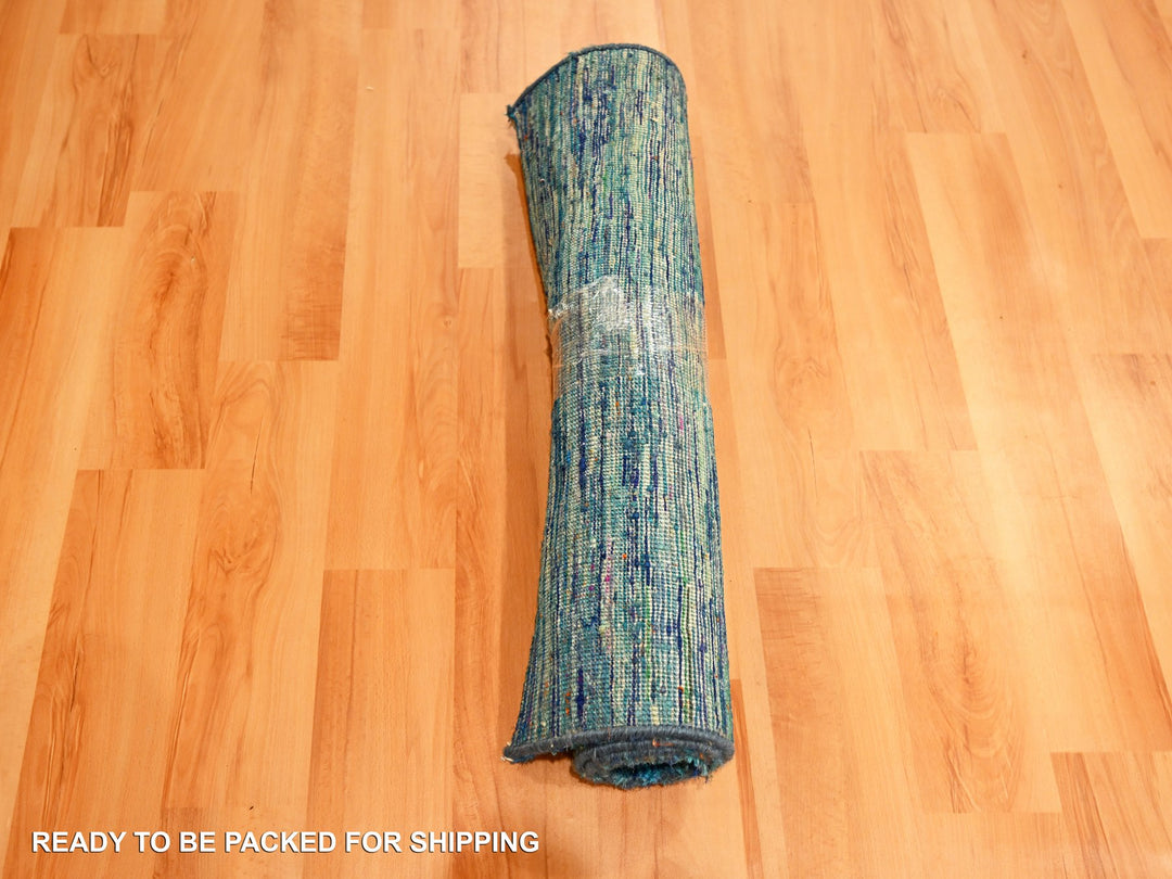2'0" x 3'0" New Hand Knotted Blue Sari Silk Rectangle Oriental Rug - MOA10276103