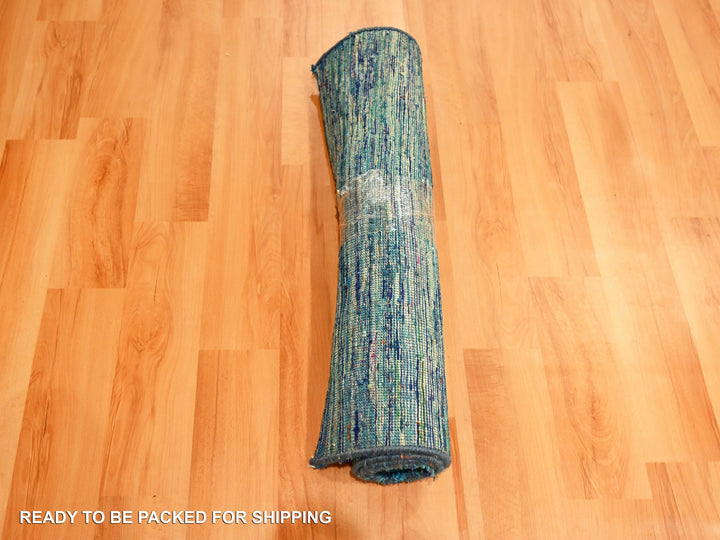 2'0" x 3'0" New Hand Knotted Blue Sari Silk Rectangle Oriental Rug - MOA10276103