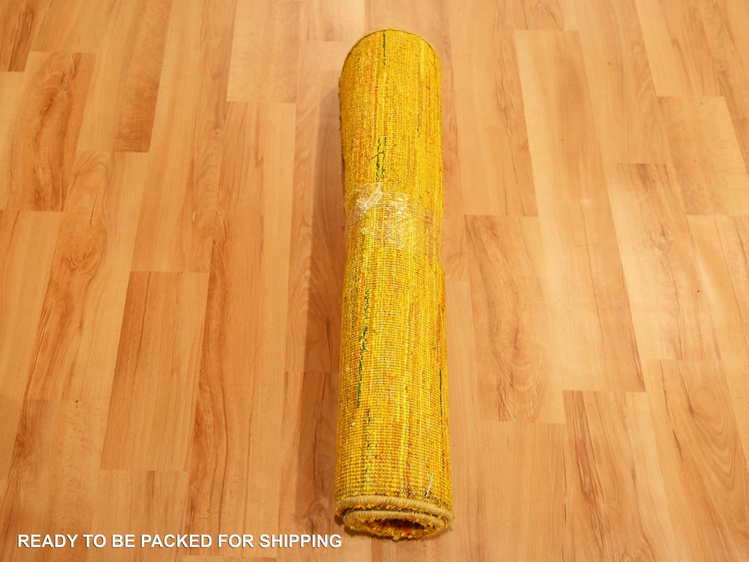 2'0" x 3'0" New Hand Knotted Yellow Sari Silk Rectangle Oriental Rug - MOA10276105