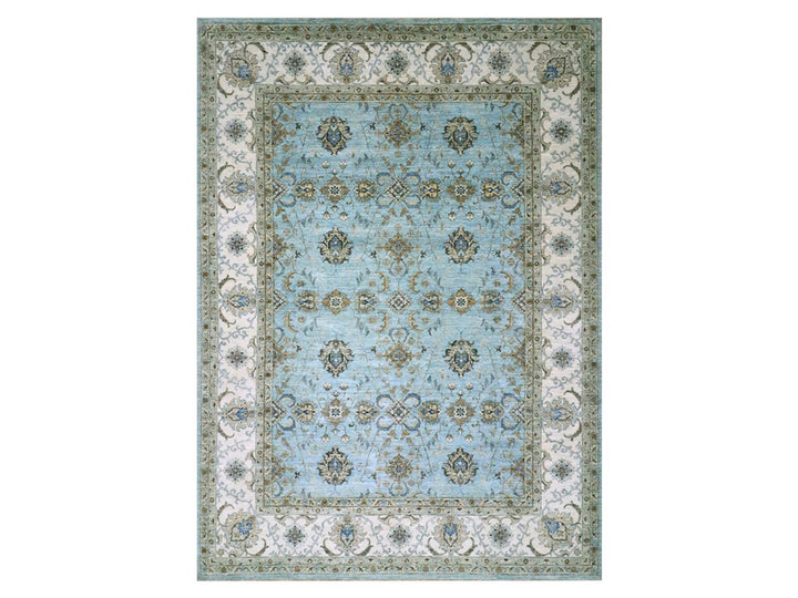 9'11" x 13'10" New Hand Knotted Blue Wool Rectangle Oriental Rug - MOA10276108