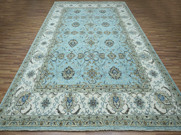 9'11" x 13'10" New Hand Knotted Blue Wool Rectangle Oriental Rug - MOA10276108
