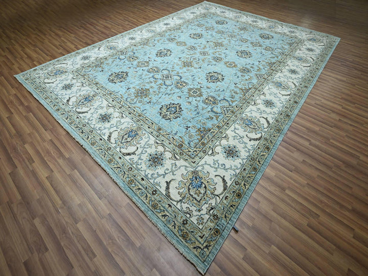 9'11" x 13'10" New Hand Knotted Blue Wool Rectangle Oriental Rug - MOA10276108