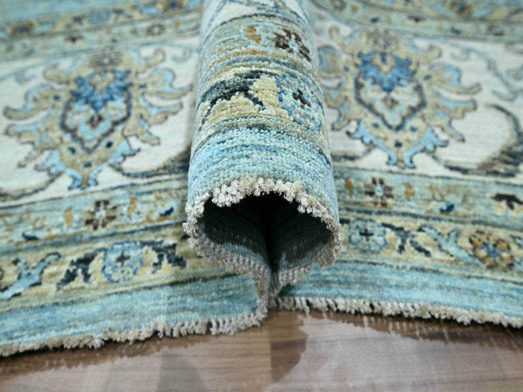 9'11" x 13'10" New Hand Knotted Blue Wool Rectangle Oriental Rug - MOA10276108