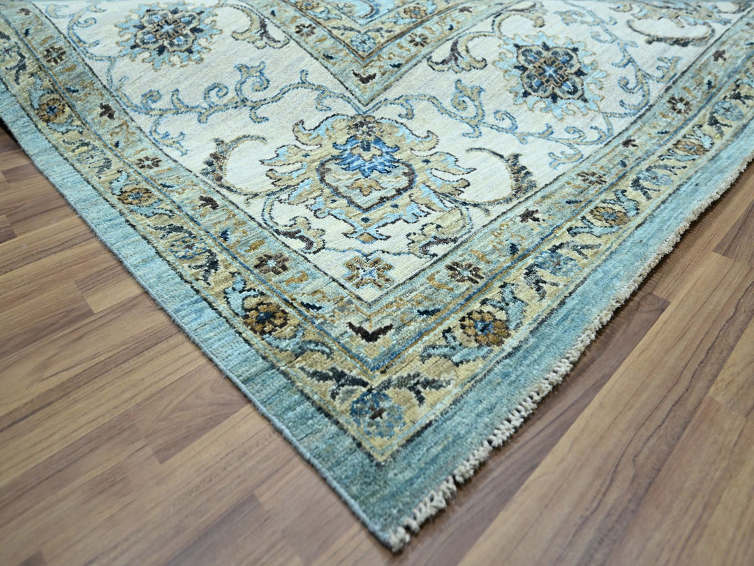9'11" x 13'10" New Hand Knotted Blue Wool Rectangle Oriental Rug - MOA10276108