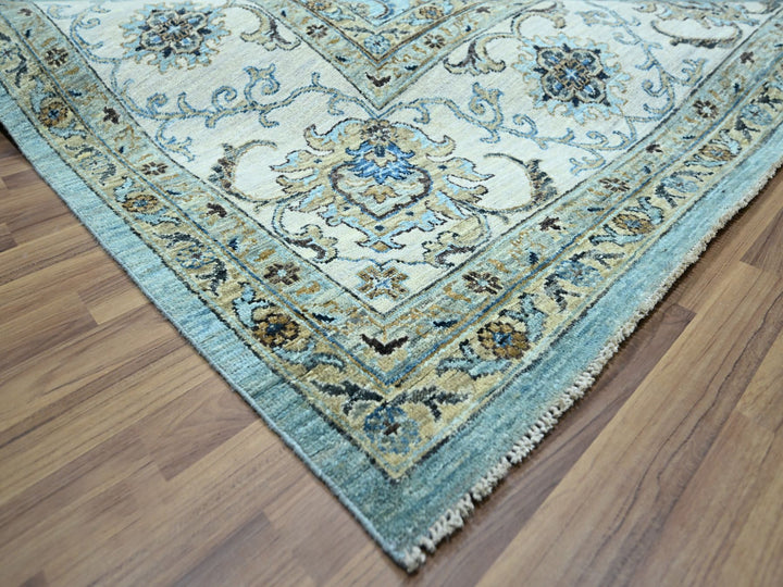 9'11" x 13'10" New Hand Knotted Blue Wool Rectangle Oriental Rug - MOA10276108