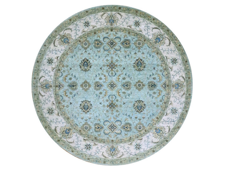 11'10" x 11'10" New Hand Knotted Blue Wool Round Oriental Rug - MOA10276110