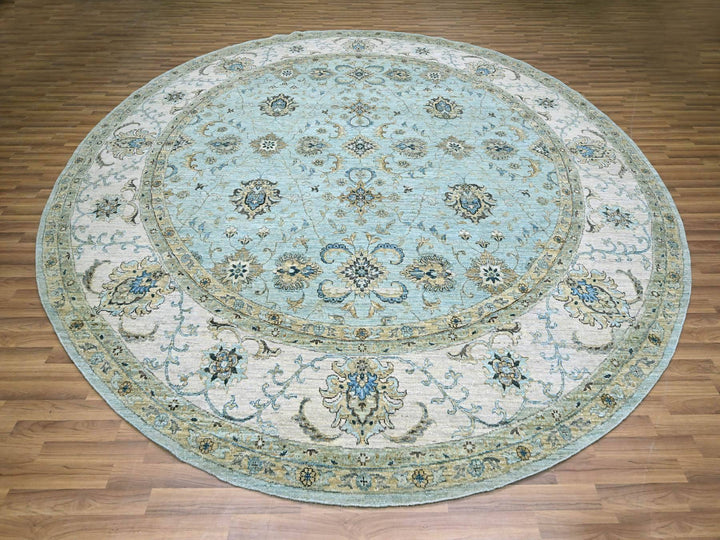 11'10" x 11'10" New Hand Knotted Blue Wool Round Oriental Rug - MOA10276110