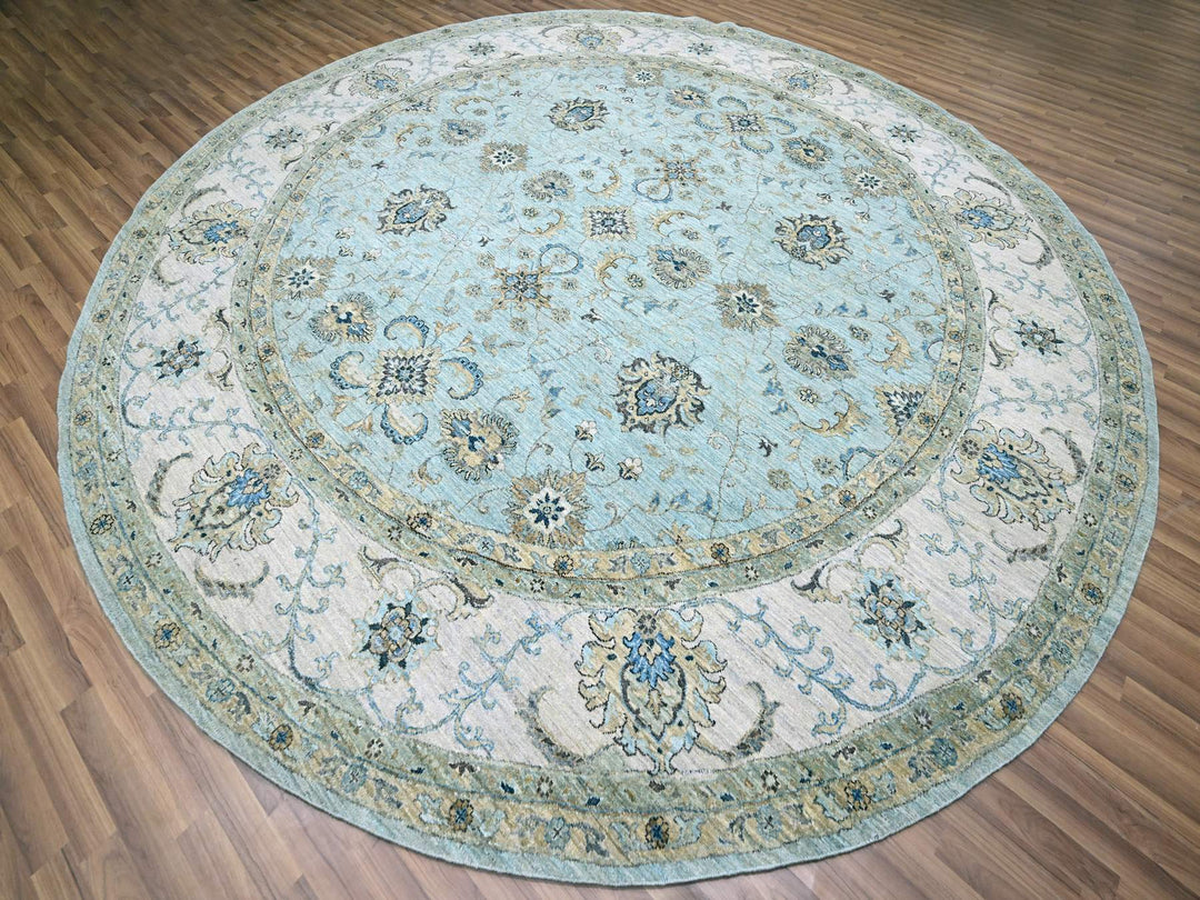11'10" x 11'10" New Hand Knotted Blue Wool Round Oriental Rug - MOA10276110