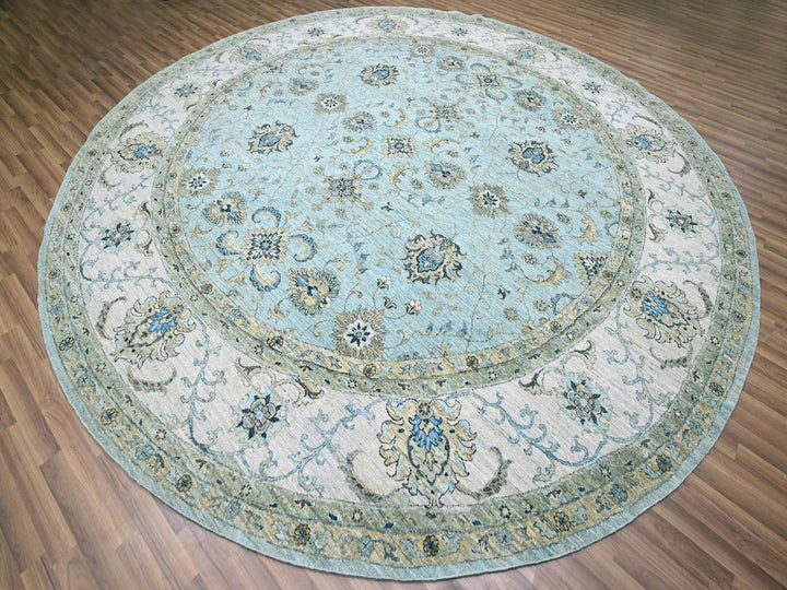 11'10" x 11'10" New Hand Knotted Blue Wool Round Oriental Rug - MOA10276110