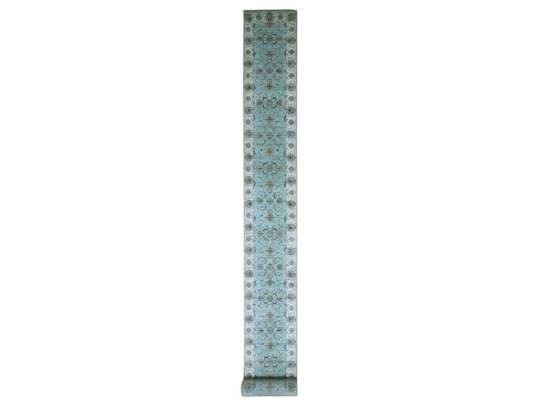 2'6" x 29'10" New Hand Knotted Blue Wool Runner Oriental Rug - MOA10276111