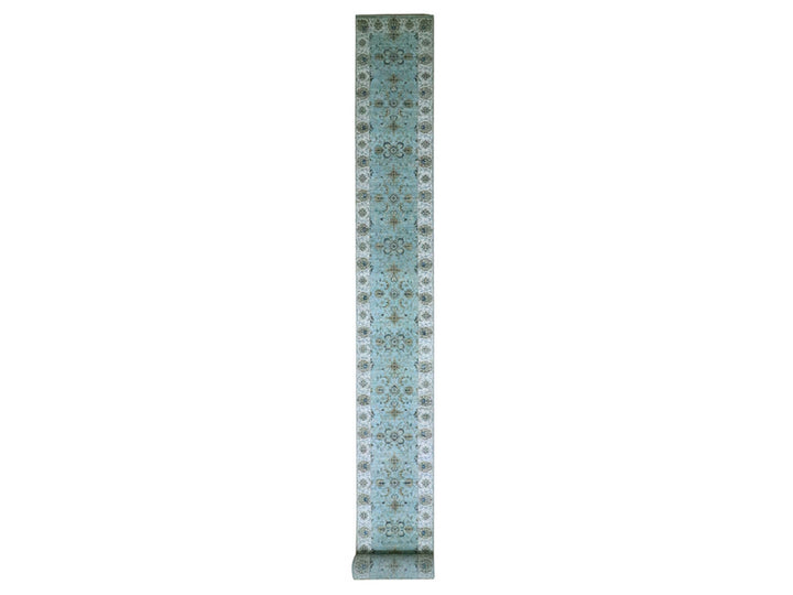 2'6" x 29'10" New Hand Knotted Blue Wool Runner Oriental Rug - MOA10276111