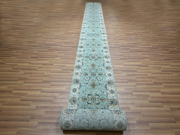 2'6" x 29'10" New Hand Knotted Blue Wool Runner Oriental Rug - MOA10276111