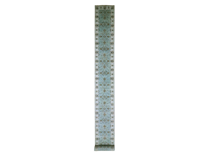 2'6" x 25'7" New Hand Knotted Blue Wool Runner Oriental Rug - MOA10276112