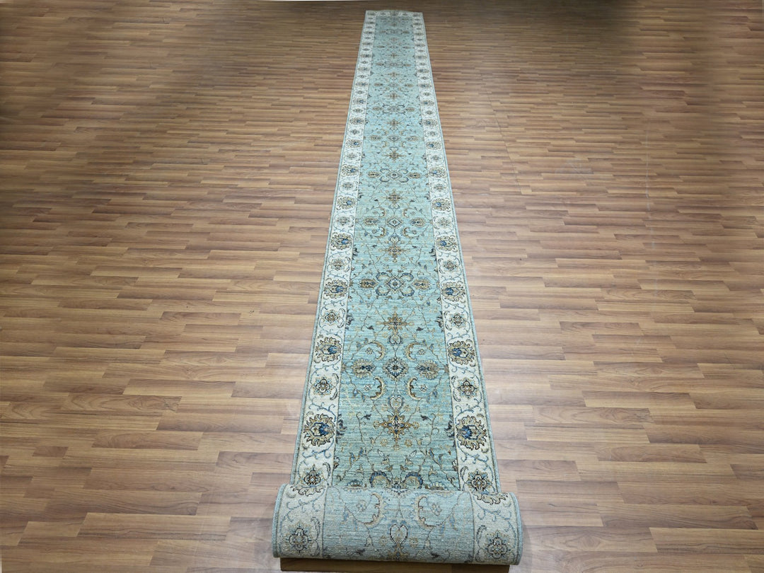 2'6" x 25'7" New Hand Knotted Blue Wool Runner Oriental Rug - MOA10276112