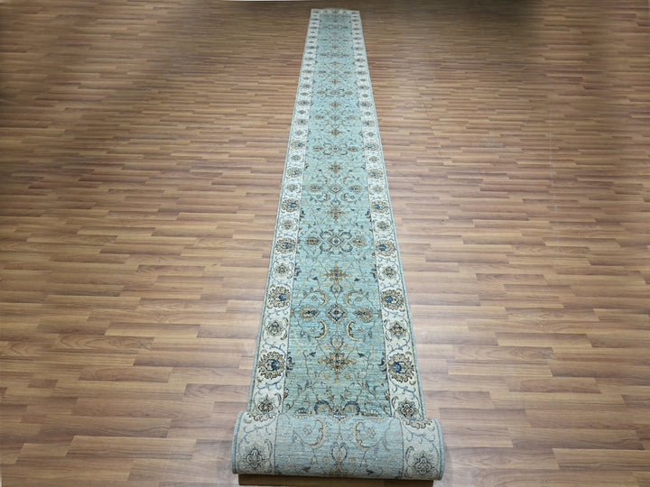 2'6" x 25'7" New Hand Knotted Blue Wool Runner Oriental Rug - MOA10276112
