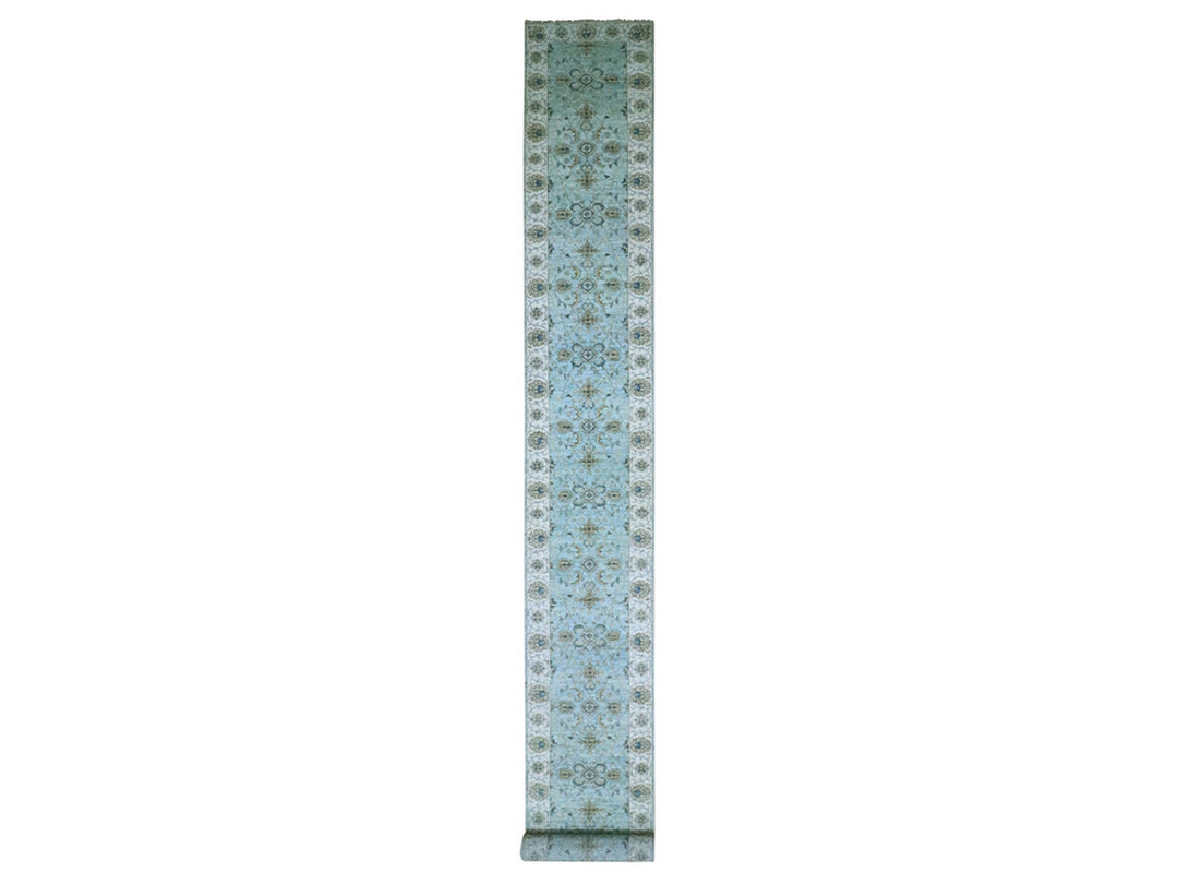 2'9" x 24'3" New Hand Knotted Blue Wool Runner Oriental Rug - MOA10276113