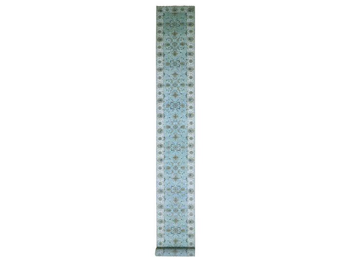 2'9" x 24'3" New Hand Knotted Blue Wool Runner Oriental Rug - MOA10276113