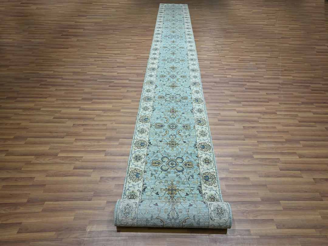 2'9" x 24'3" New Hand Knotted Blue Wool Runner Oriental Rug - MOA10276113