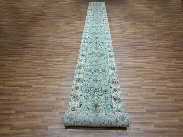 2'9" x 24'3" New Hand Knotted Blue Wool Runner Oriental Rug - MOA10276113