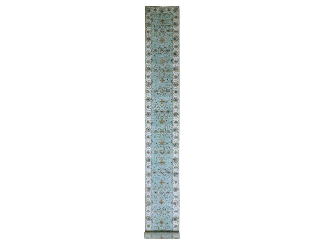 2'7" x 21'11" New Hand Knotted Blue Wool Runner Oriental Rug - MOA10276114