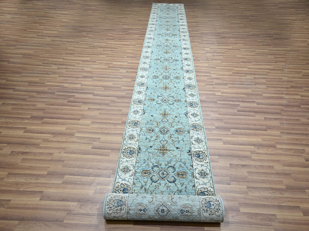 2'7" x 21'11" New Hand Knotted Blue Wool Runner Oriental Rug - MOA10276114