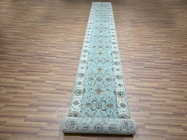 2'7" x 21'11" New Hand Knotted Blue Wool Runner Oriental Rug - MOA10276114