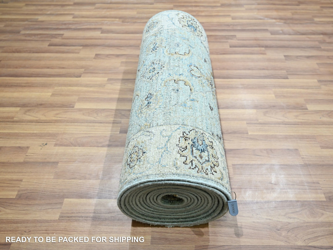 2'7" x 21'11" New Hand Knotted Blue Wool Runner Oriental Rug - MOA10276114