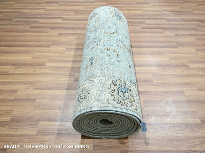 2'7" x 21'11" New Hand Knotted Blue Wool Runner Oriental Rug - MOA10276114