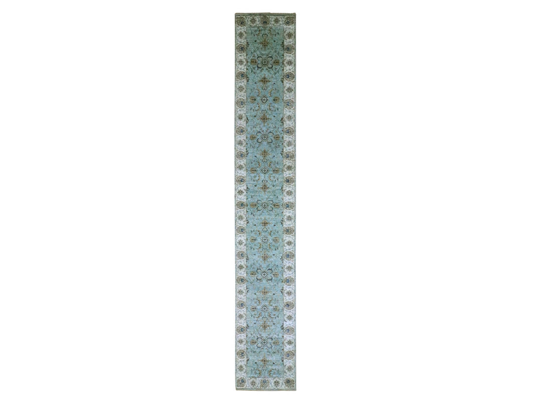 2'6" x 15'9" New Hand Knotted Blue Wool Runner Oriental Rug - MOA10276115