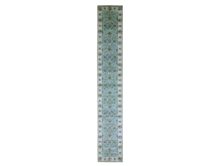2'6" x 15'9" New Hand Knotted Blue Wool Runner Oriental Rug - MOA10276115