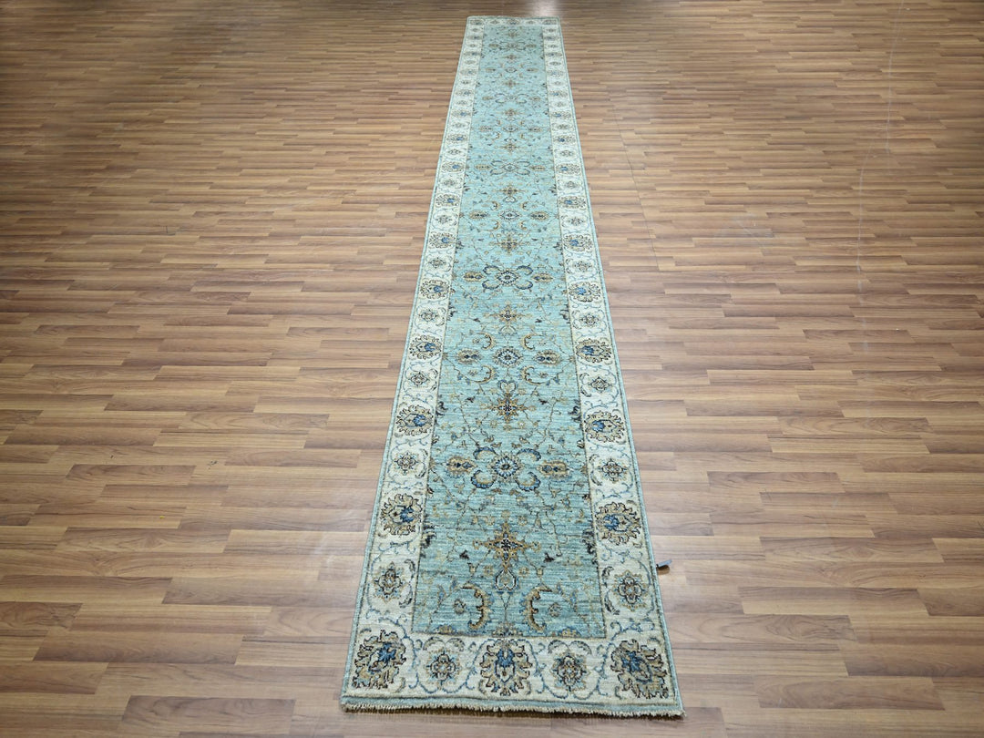 2'6" x 15'9" New Hand Knotted Blue Wool Runner Oriental Rug - MOA10276115