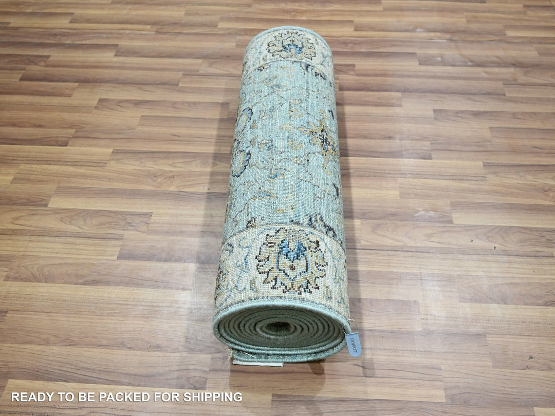 2'6" x 15'9" New Hand Knotted Blue Wool Runner Oriental Rug - MOA10276115