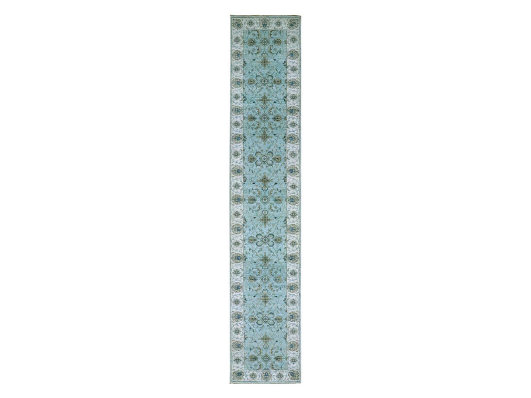 2'7" x 13'11" New Hand Knotted Blue Wool Runner Oriental Rug - MOA10276116