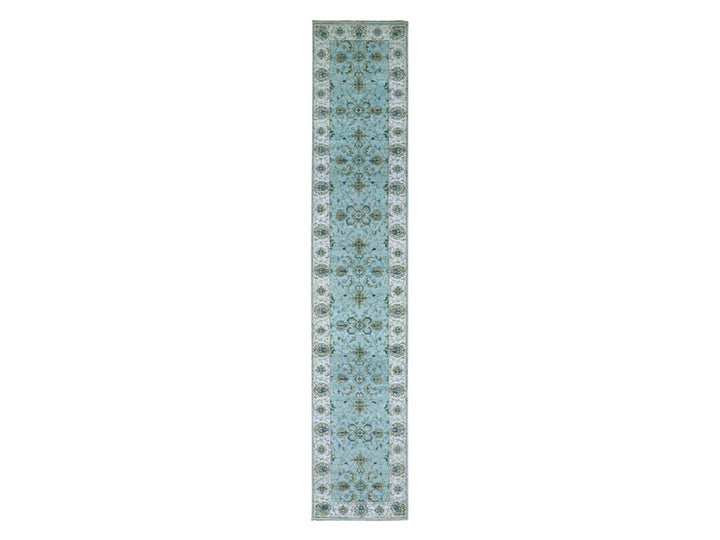 2'7" x 13'11" New Hand Knotted Blue Wool Runner Oriental Rug - MOA10276116