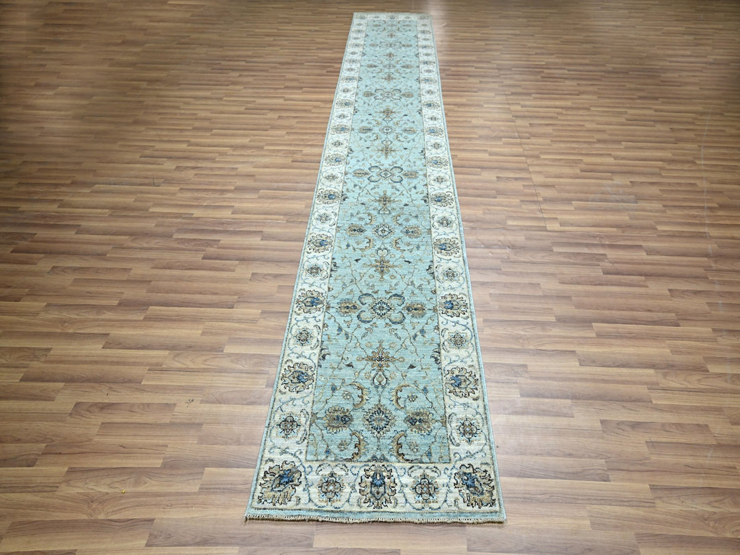 2'7" x 13'11" New Hand Knotted Blue Wool Runner Oriental Rug - MOA10276116