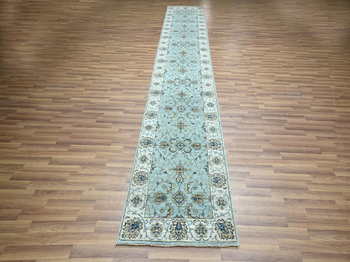 2'7" x 13'11" New Hand Knotted Blue Wool Runner Oriental Rug - MOA10276116