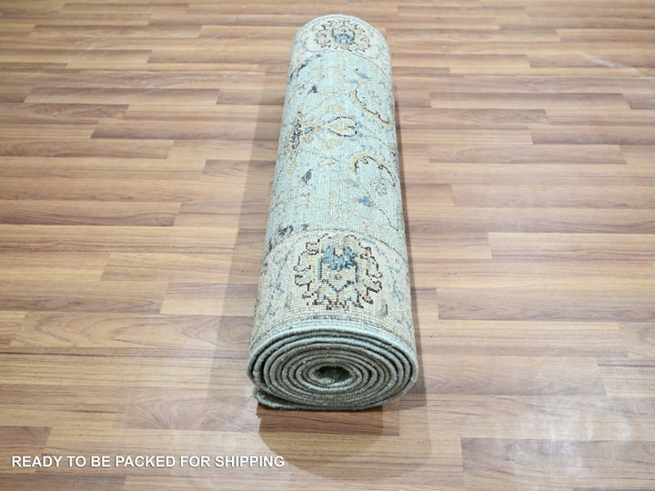 2'7" x 13'11" New Hand Knotted Blue Wool Runner Oriental Rug - MOA10276116