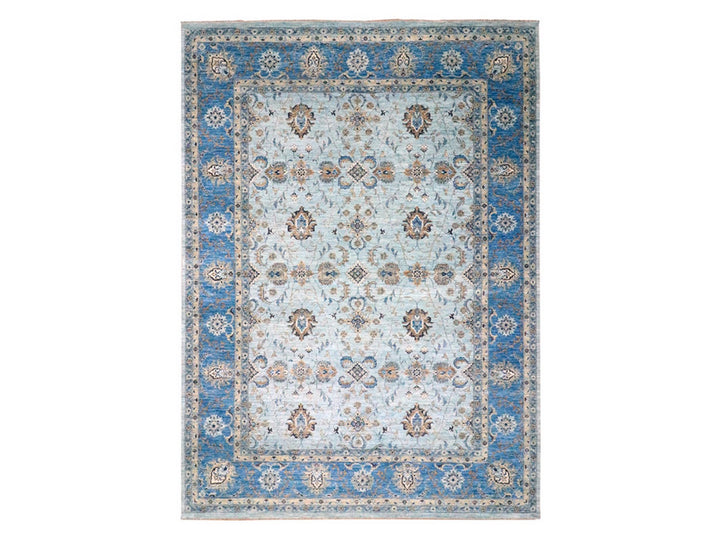 9'10" x 13'9" New Hand Knotted Blue Wool Rectangle Oriental Rug - MOA10276122
