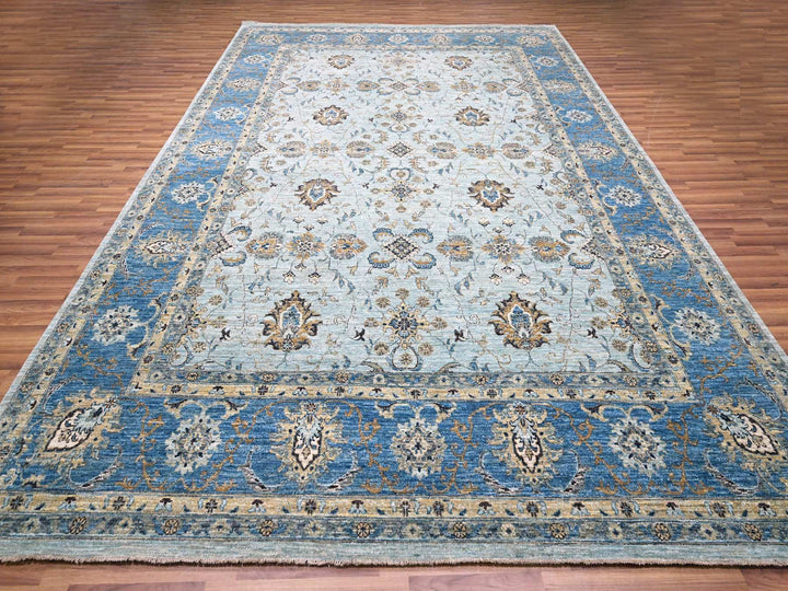 9'10" x 13'9" New Hand Knotted Blue Wool Rectangle Oriental Rug - MOA10276122