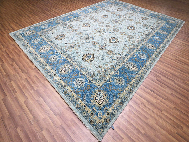 9'10" x 13'9" New Hand Knotted Blue Wool Rectangle Oriental Rug - MOA10276122
