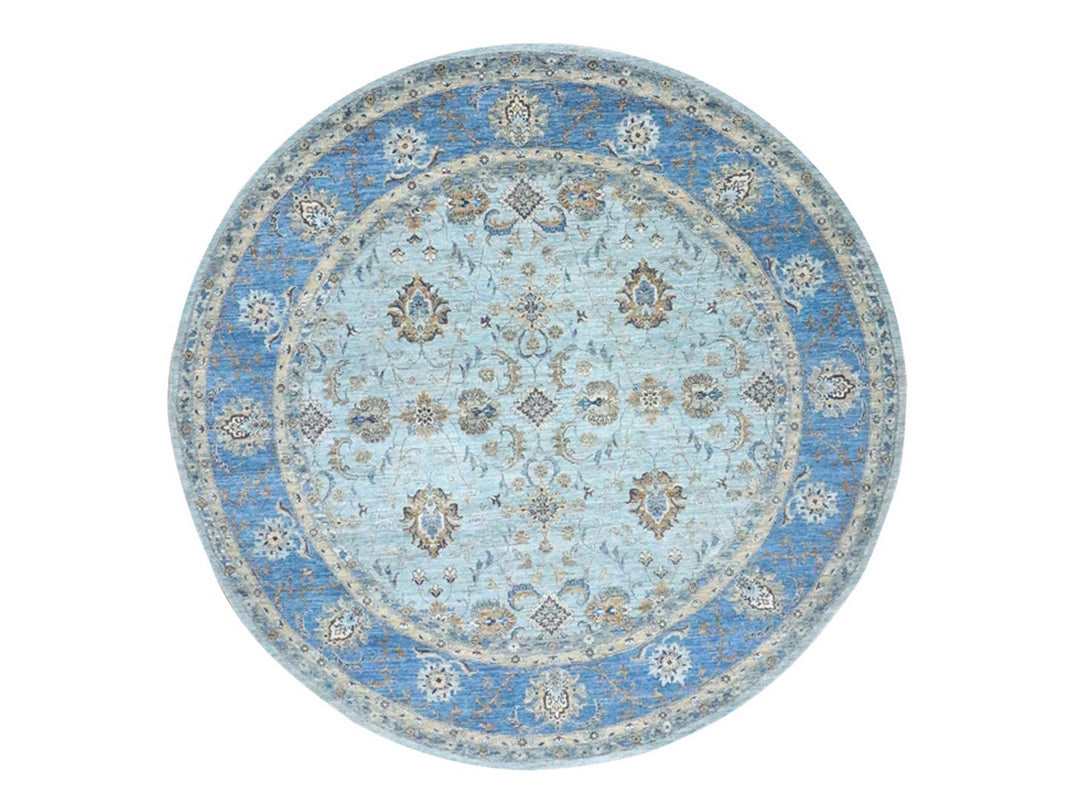 9'11" x 10'0" New Hand Knotted Blue Wool Round Oriental Rug - MOA10276123