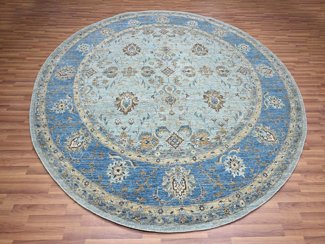 9'11" x 10'0" New Hand Knotted Blue Wool Round Oriental Rug - MOA10276123
