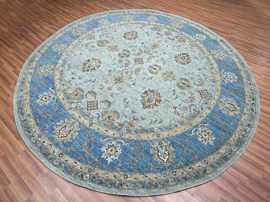 9'11" x 10'0" New Hand Knotted Blue Wool Round Oriental Rug - MOA10276123