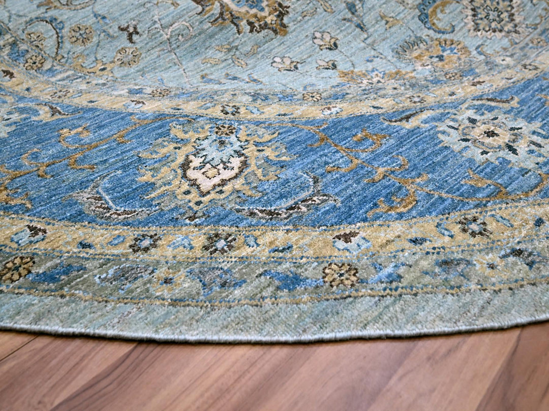 9'11" x 10'0" New Hand Knotted Blue Wool Round Oriental Rug - MOA10276123