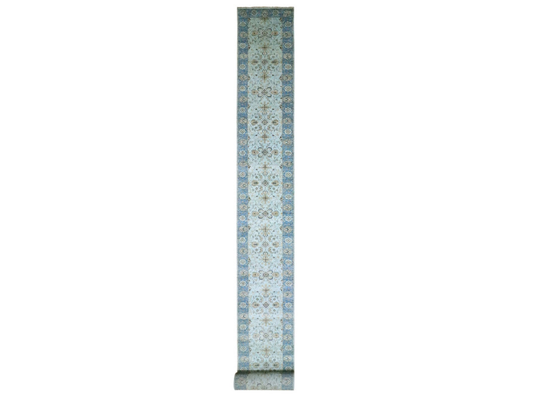 2'9" x 29'10" New Hand Knotted Blue Wool Runner Oriental Rug - MOA10276124